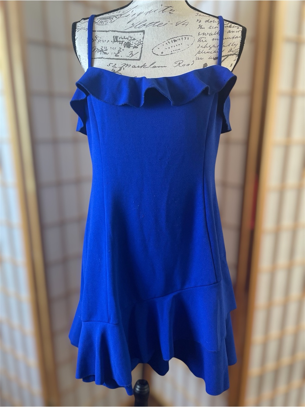 Royal Blue Ruffle Hem Dress Flowy Cold Shoulder Boutique Dress Size XL